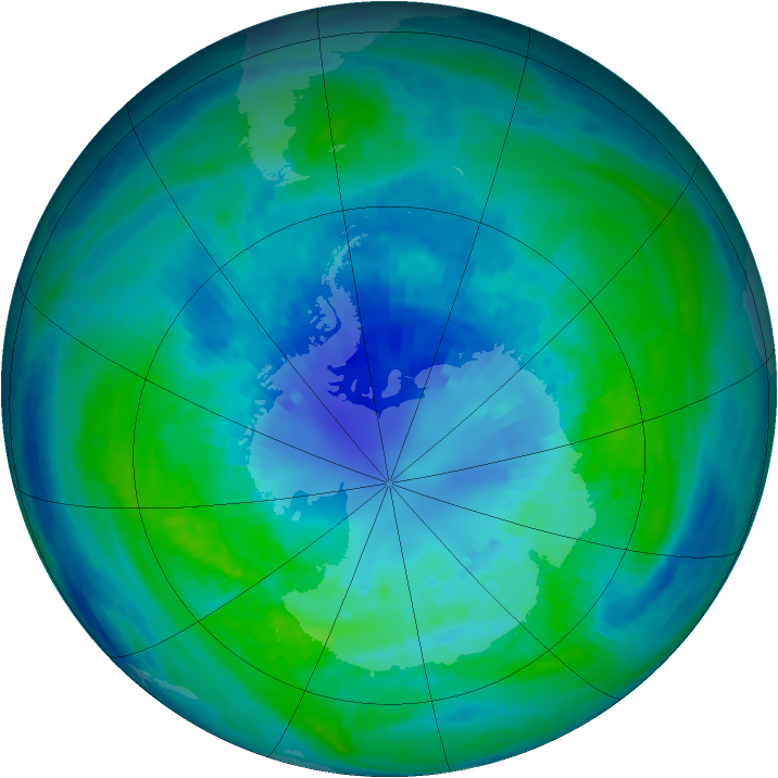Antarctic ozone map for 07 April 2003